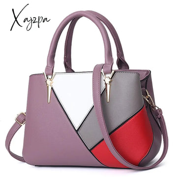Xajzpa Fashion Square Pu Leather Women Hand Bag Geometric Design Patchwork Color Female Shoulder